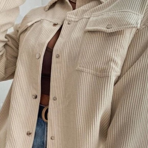 CORDUROY BUTTON DOWN JACKET FALL WINTER STATEMENT beige - Picture 5 of 7